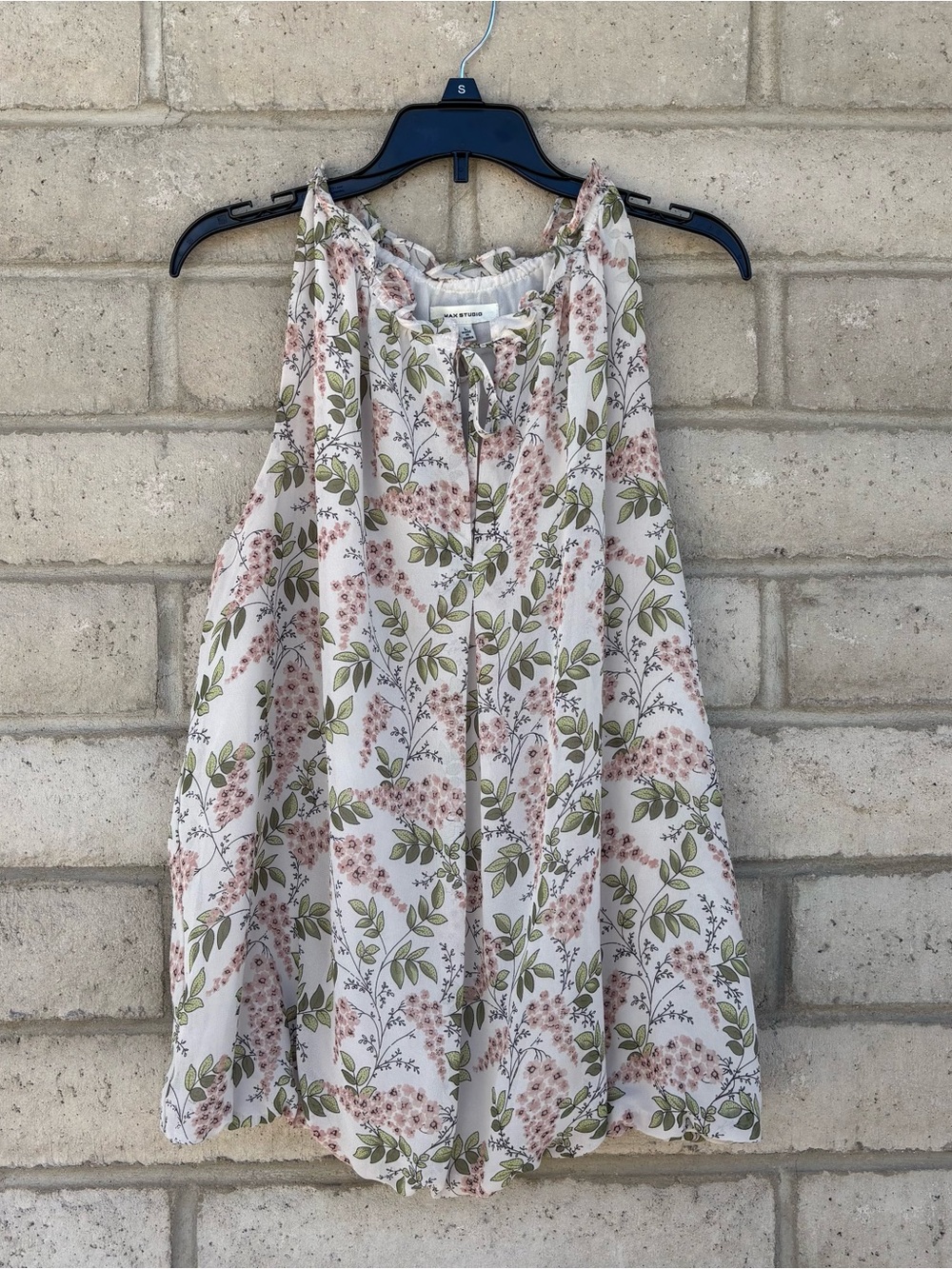 Max Studio Floral Halter Cami Blush Pink & Olive Green Size L